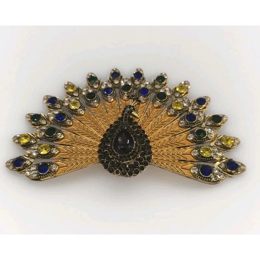 Vintage Peacock Rhinestone Jewelry Component / Necklace Centerpiece One Missing